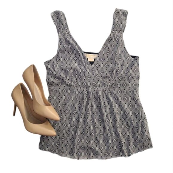 Y2K Michael Kors Blue Grey Geometric Layered VNeck Tunic Tank Top Large - Picture 1 of 17